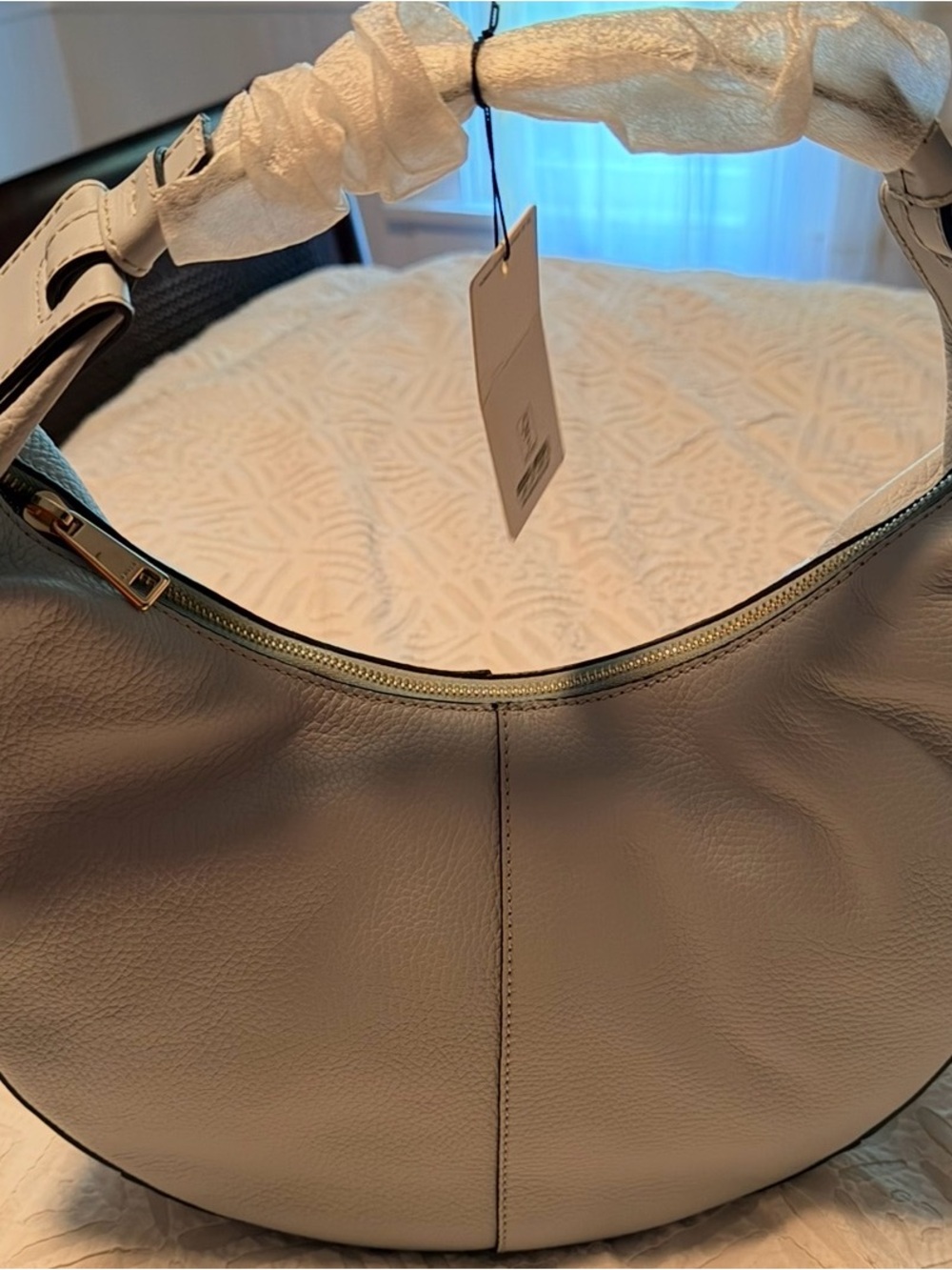 Furla Light Blue Pebbled Leather Half Moon Hobo Shoulder Bag NWT